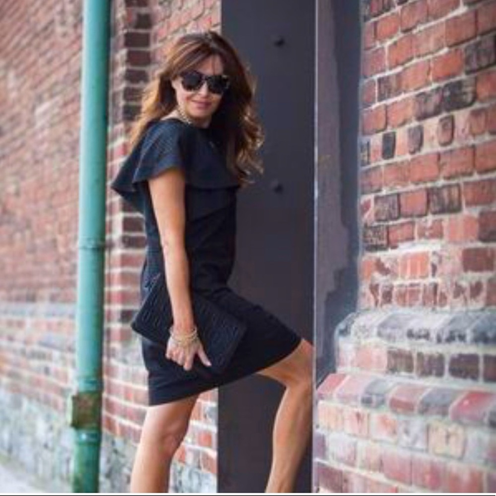 J Crew Factory Black Flutter sleeve Swiss Dot Shift Dress Size 8